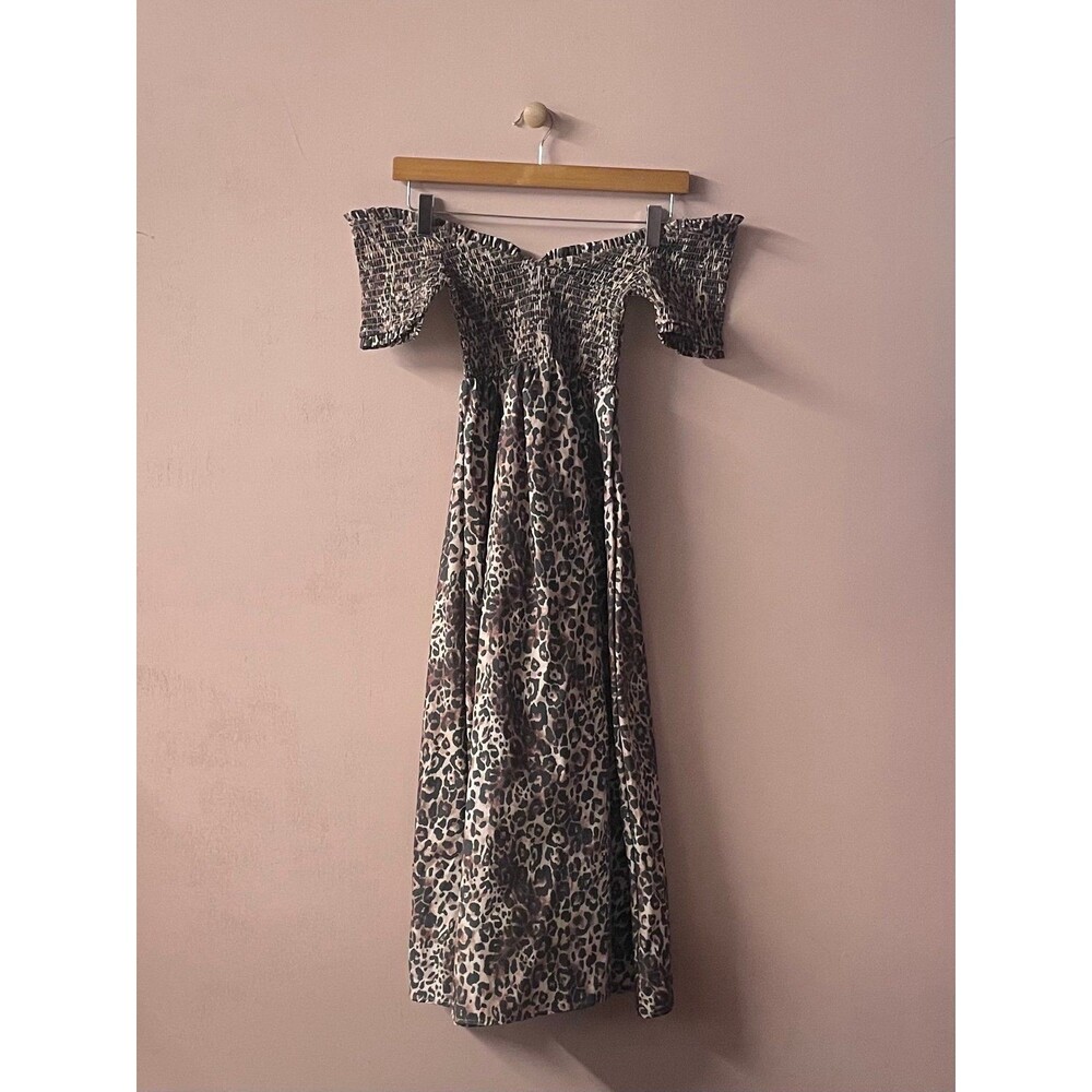Free For All Brown & Black Animal Print Off-the-Shoulder Midi Dress Size S NWT